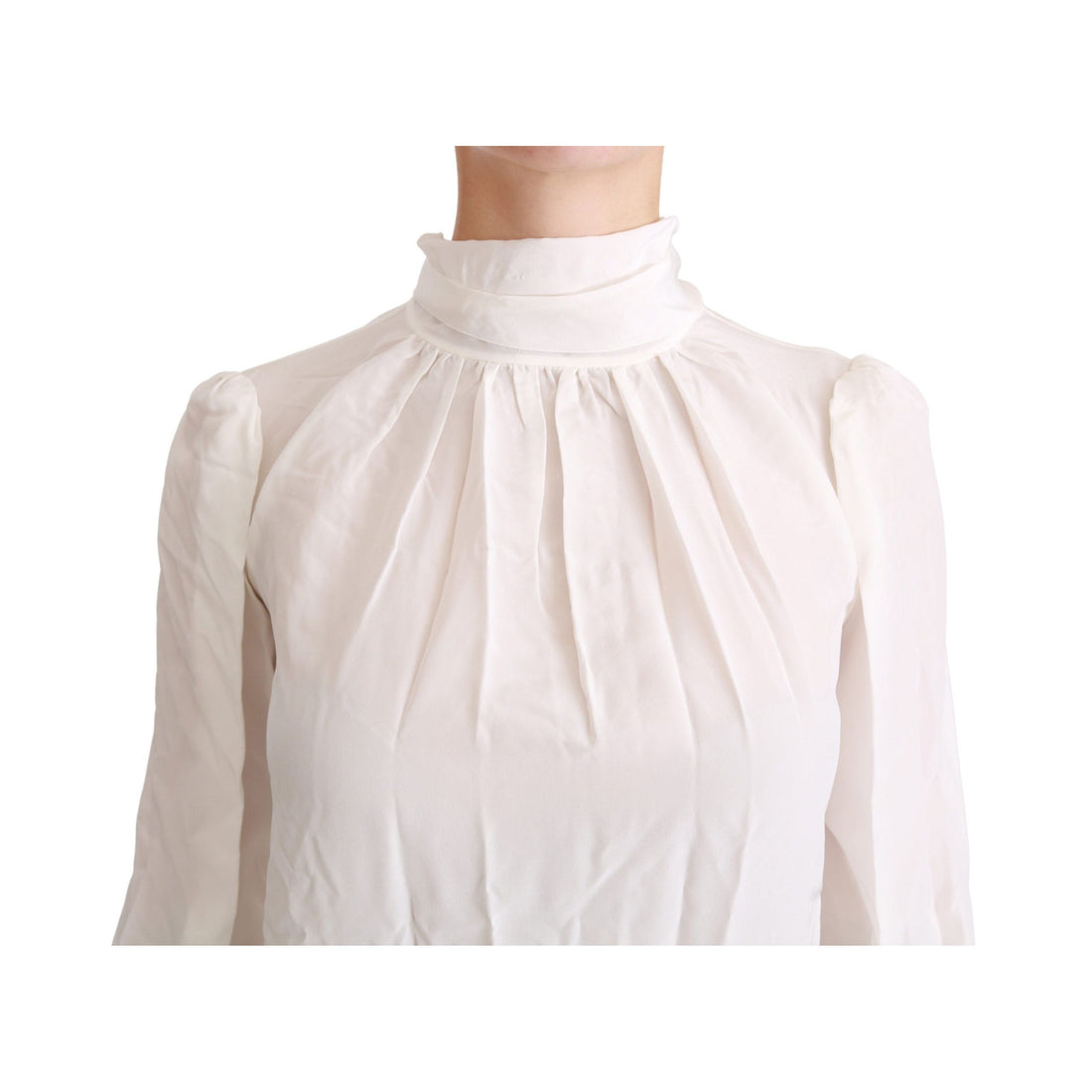 Dolce & Gabbana Elegant White Silk Turtle Neck Blouse