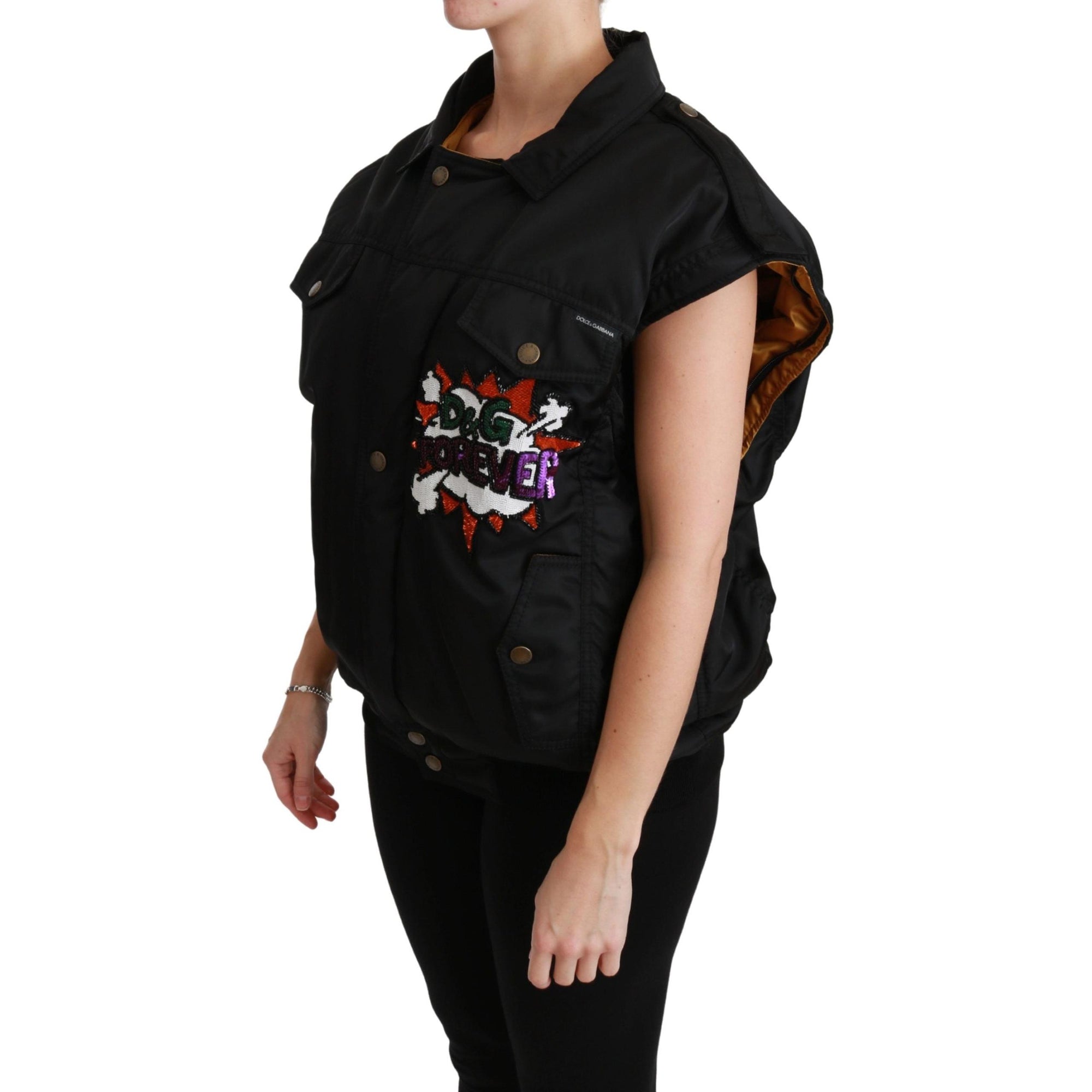 Dolce &amp; Gabbana Elegant Black Bomber Jacket with Detachable Features