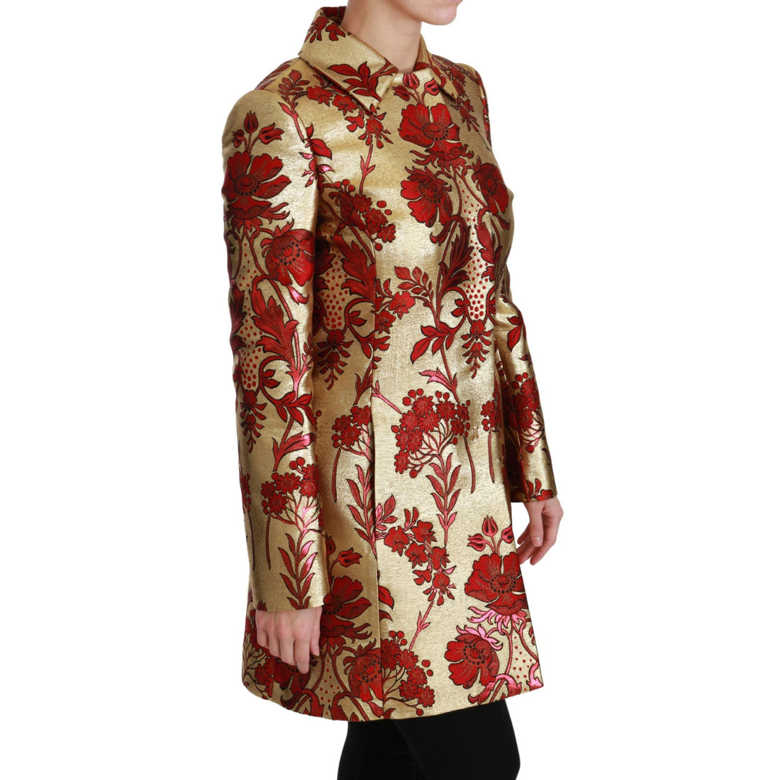 Dolce & Gabbana Elegant Gold Floral Brocade Trench Coat