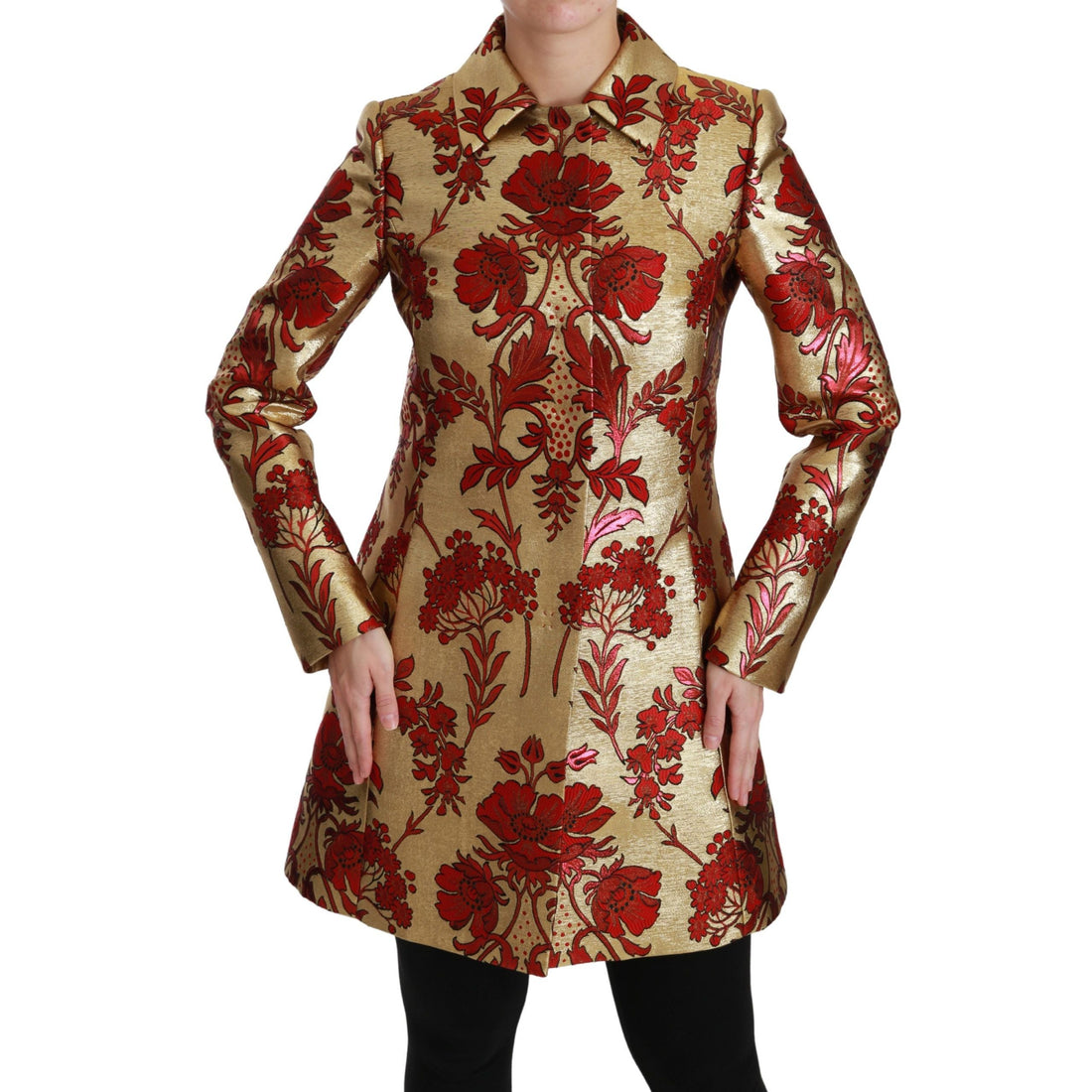 Dolce & Gabbana Elegant Gold Floral Brocade Trench Coat