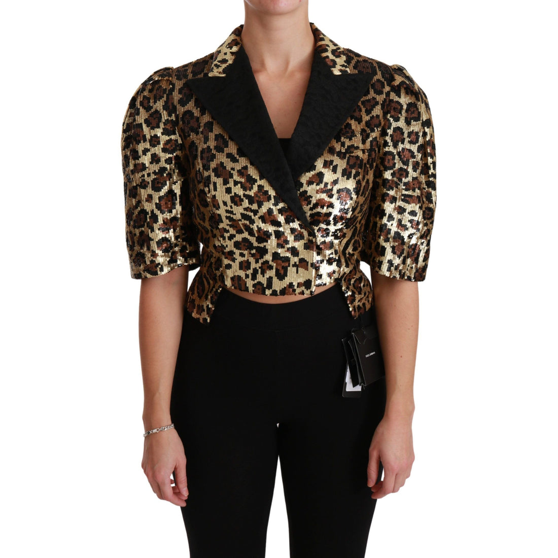 Dolce & Gabbana Gold Leopard Print Short Sleeve Blazer