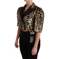 Dolce & Gabbana Gold Leopard Print Short Sleeve Blazer