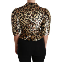 Dolce & Gabbana Gold Leopard Print Short Sleeve Blazer