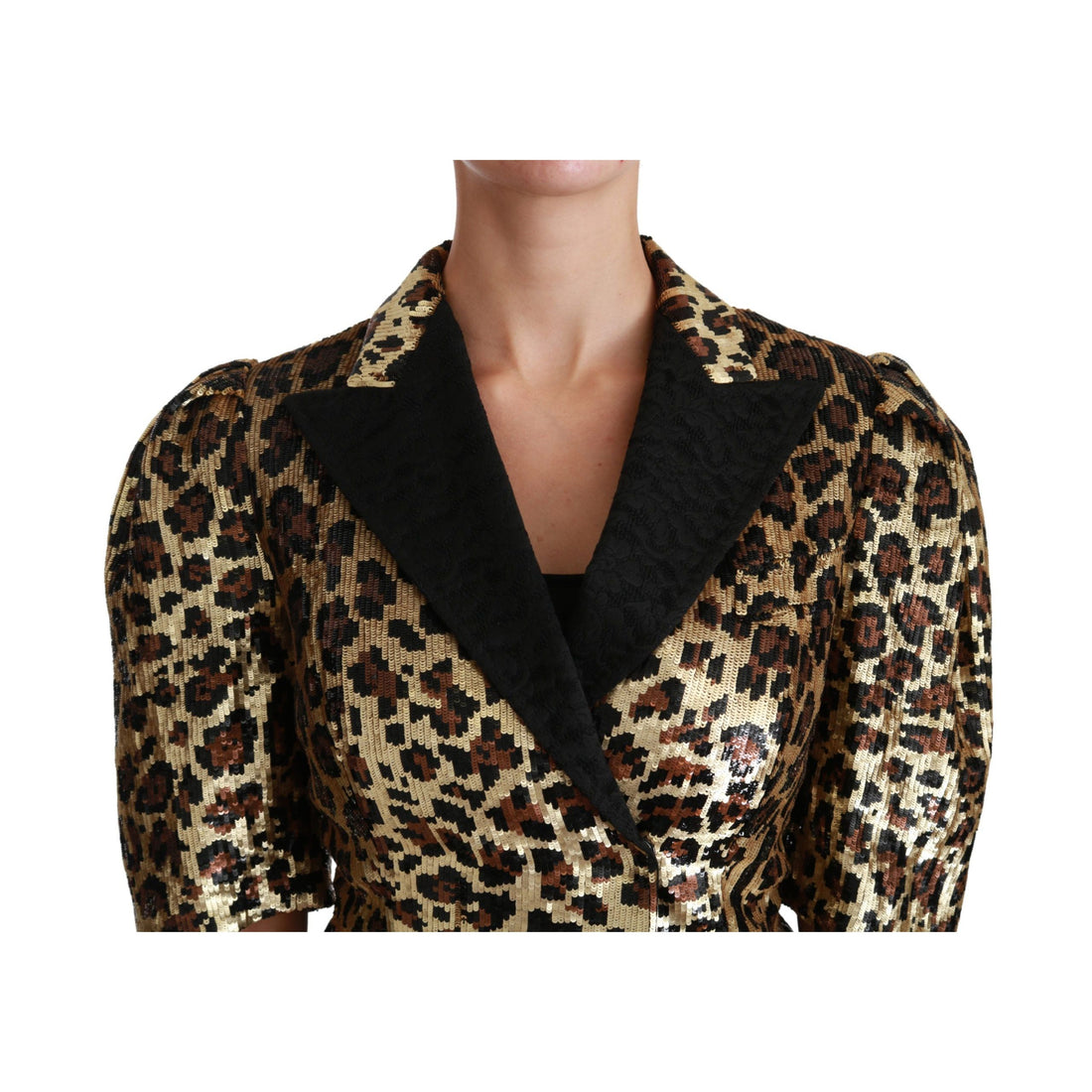 Dolce & Gabbana Gold Leopard Print Short Sleeve Blazer