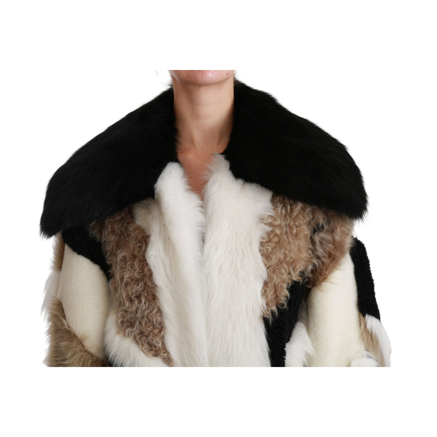 Dolce & Gabbana Elegant Multicolor Shearling Cape Coat