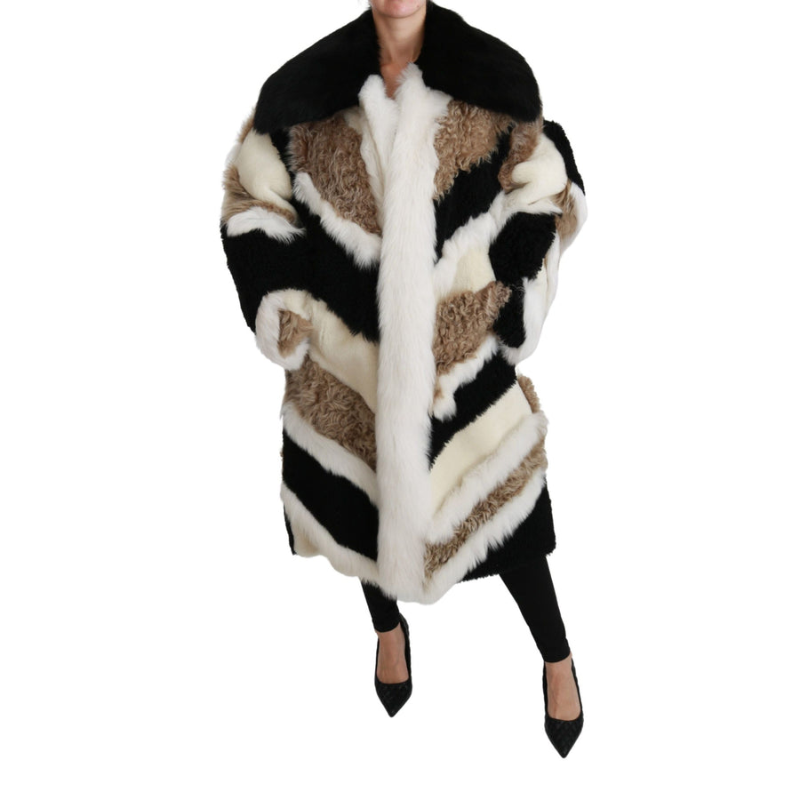 Dolce & Gabbana Elegant Multicolor Shearling Cape Coat