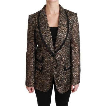 Dolce & Gabbana Elegant Gold Floral Lace Blazer Jacket