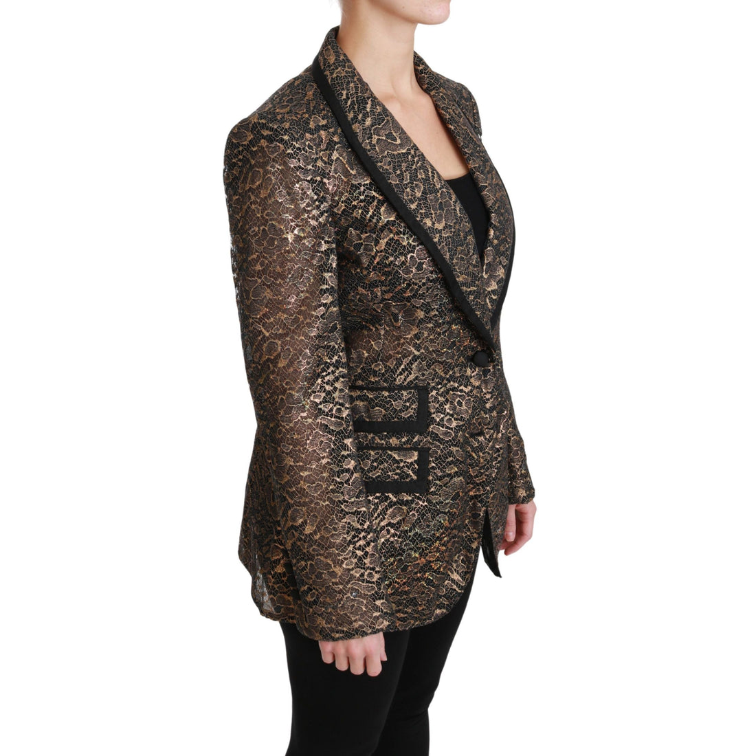 Dolce & Gabbana Elegant Gold Floral Lace Blazer Jacket