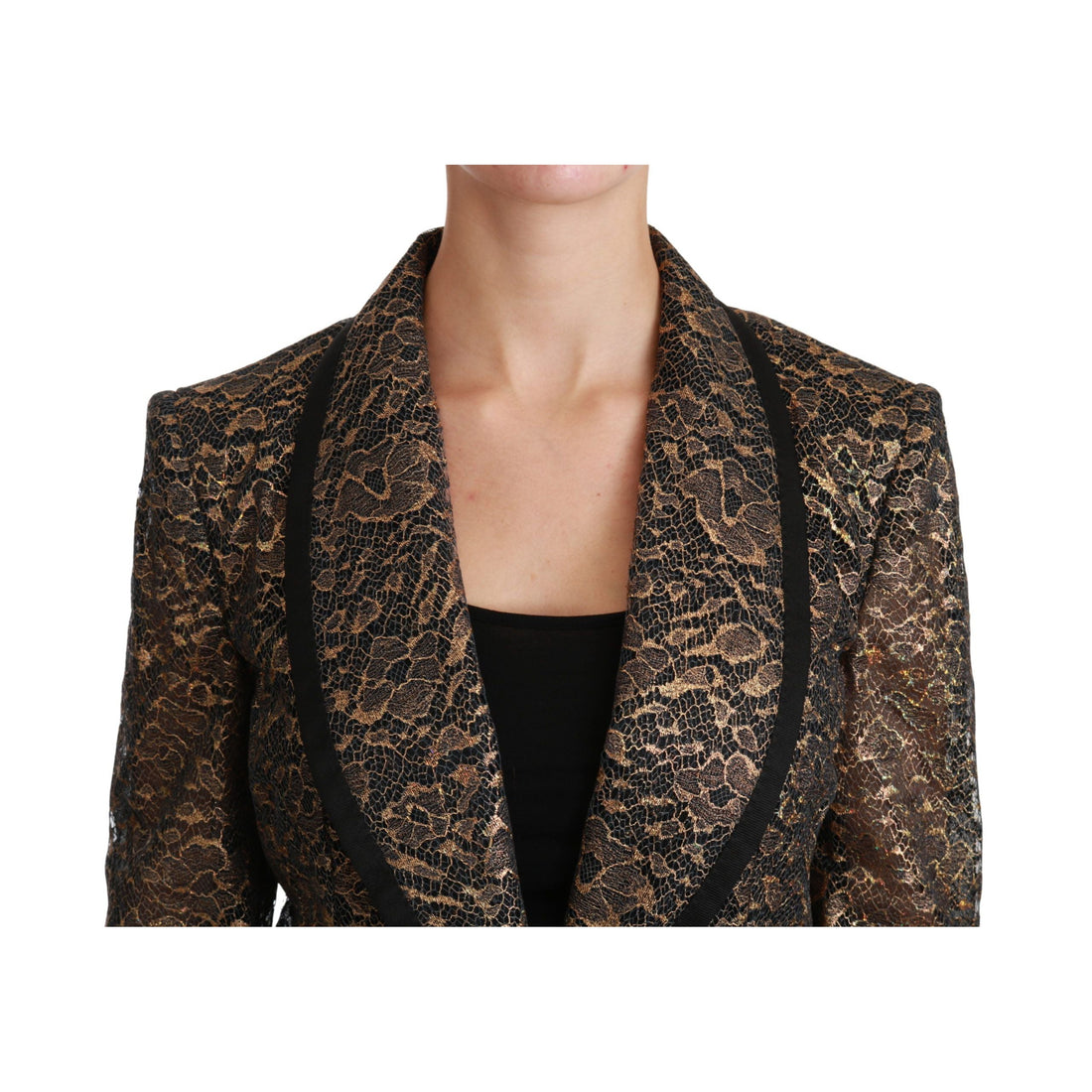 Dolce & Gabbana Elegant Gold Floral Lace Blazer Jacket