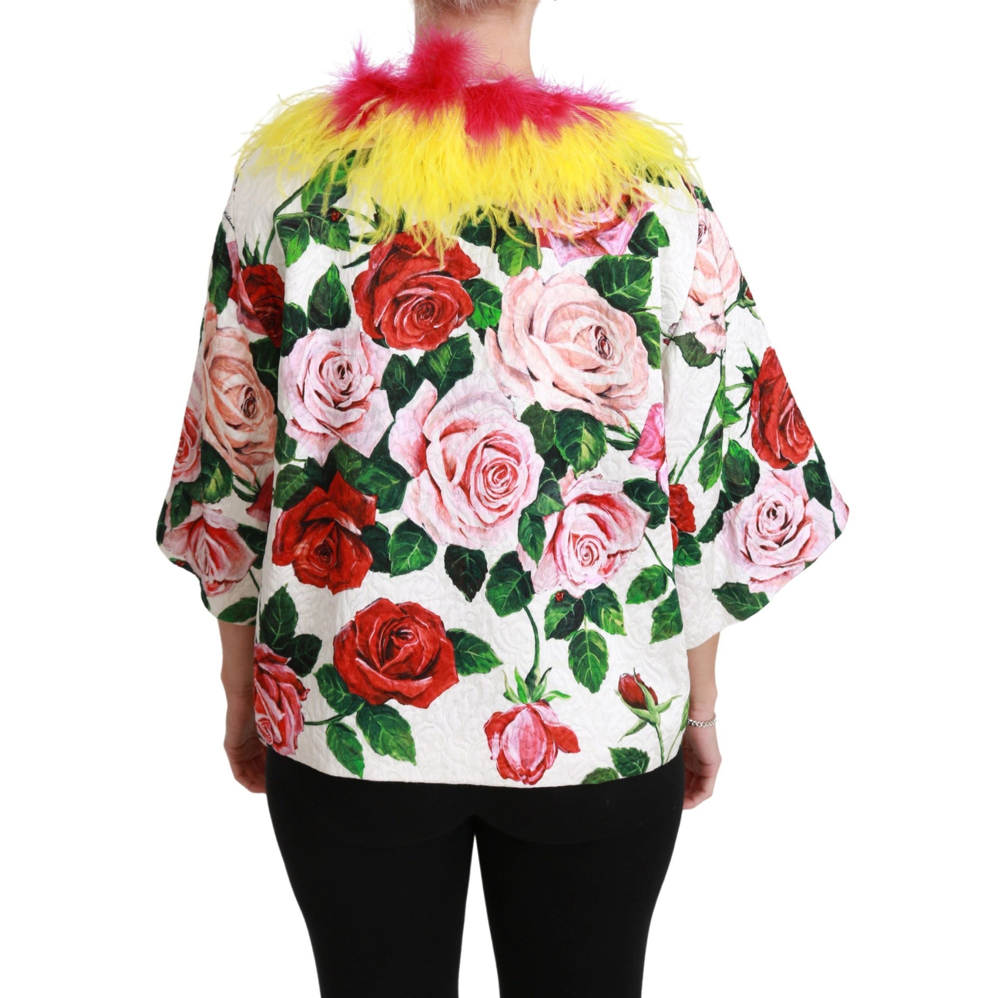 Dolce &amp; Gabbana Elegant Floral Cape Jacket with Fur Details