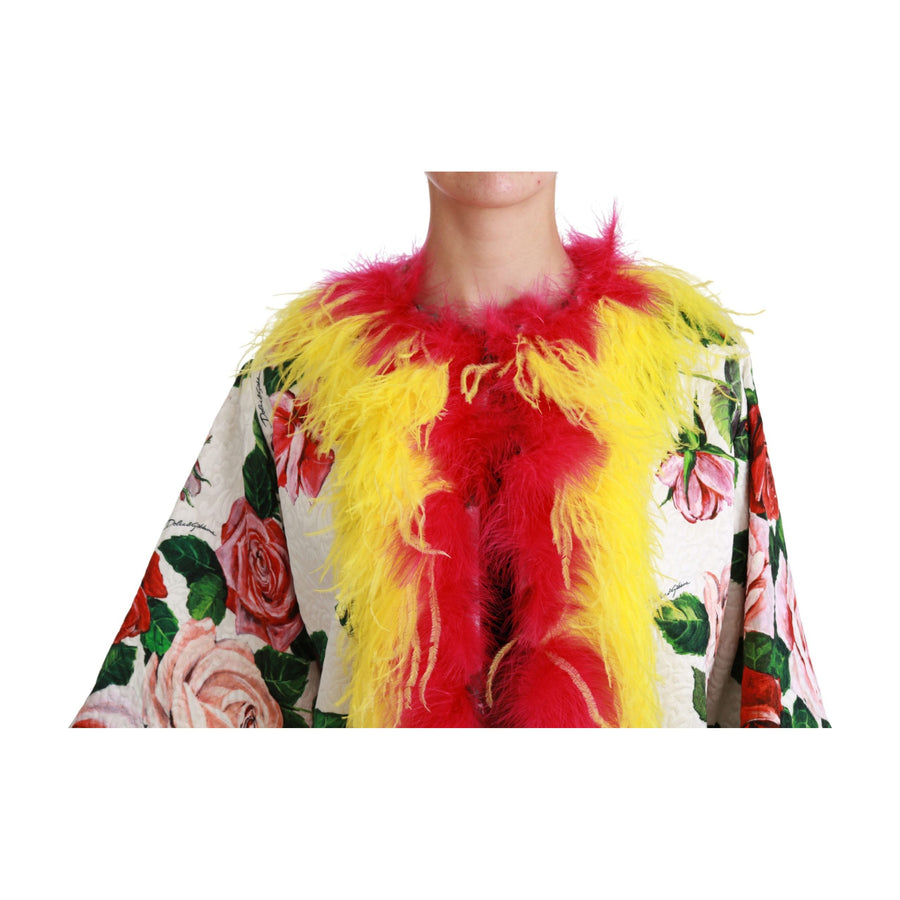 Dolce & Gabbana Elegant Floral Cape Jacket with Fur Details