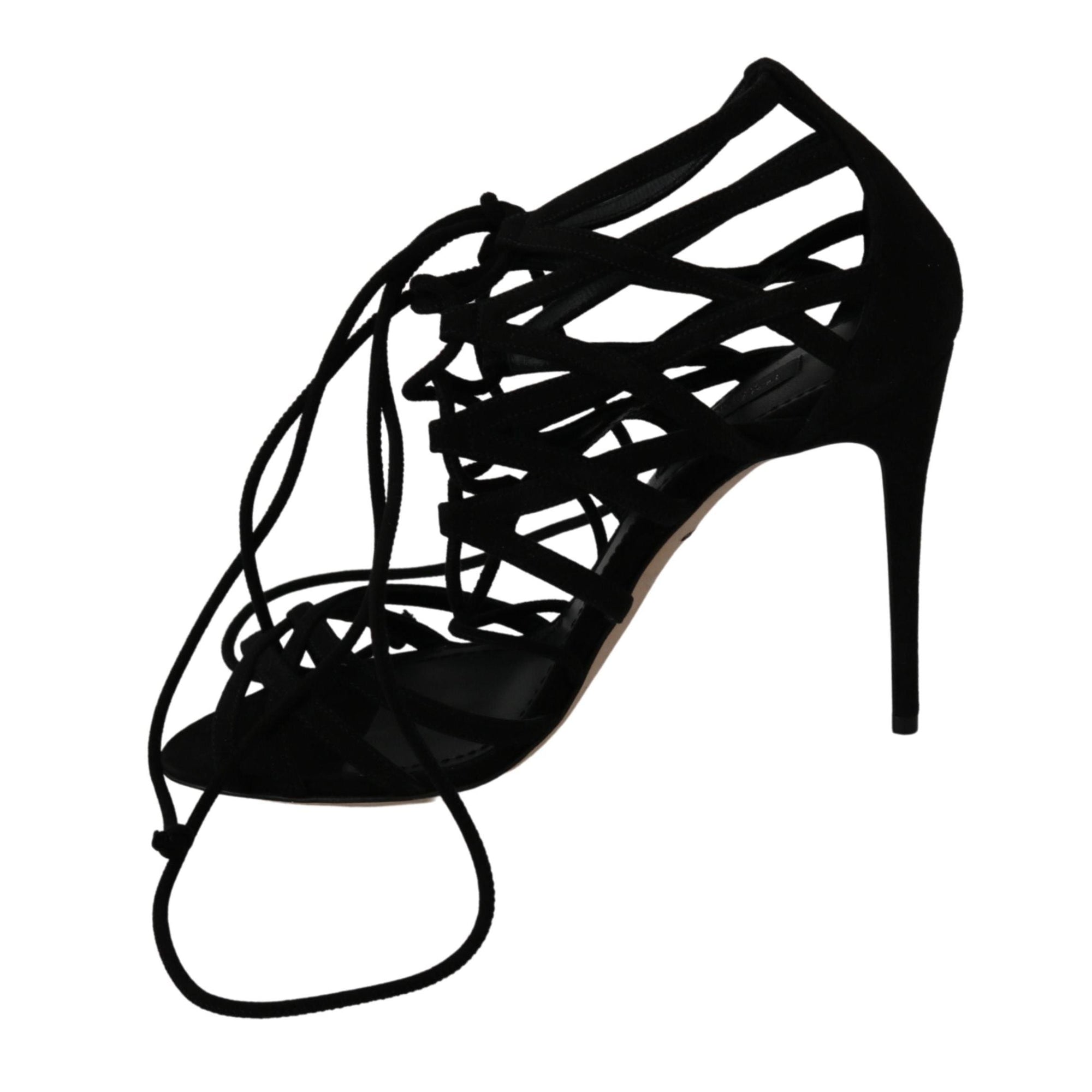 Dolce &amp; Gabbana Elegant Black Suede Stiletto Ankle Strap Sandals