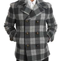 Dolce & Gabbana Elegant Gray Check Double Breasted Coat