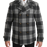 Dolce & Gabbana Elegant Gray Check Double Breasted Coat