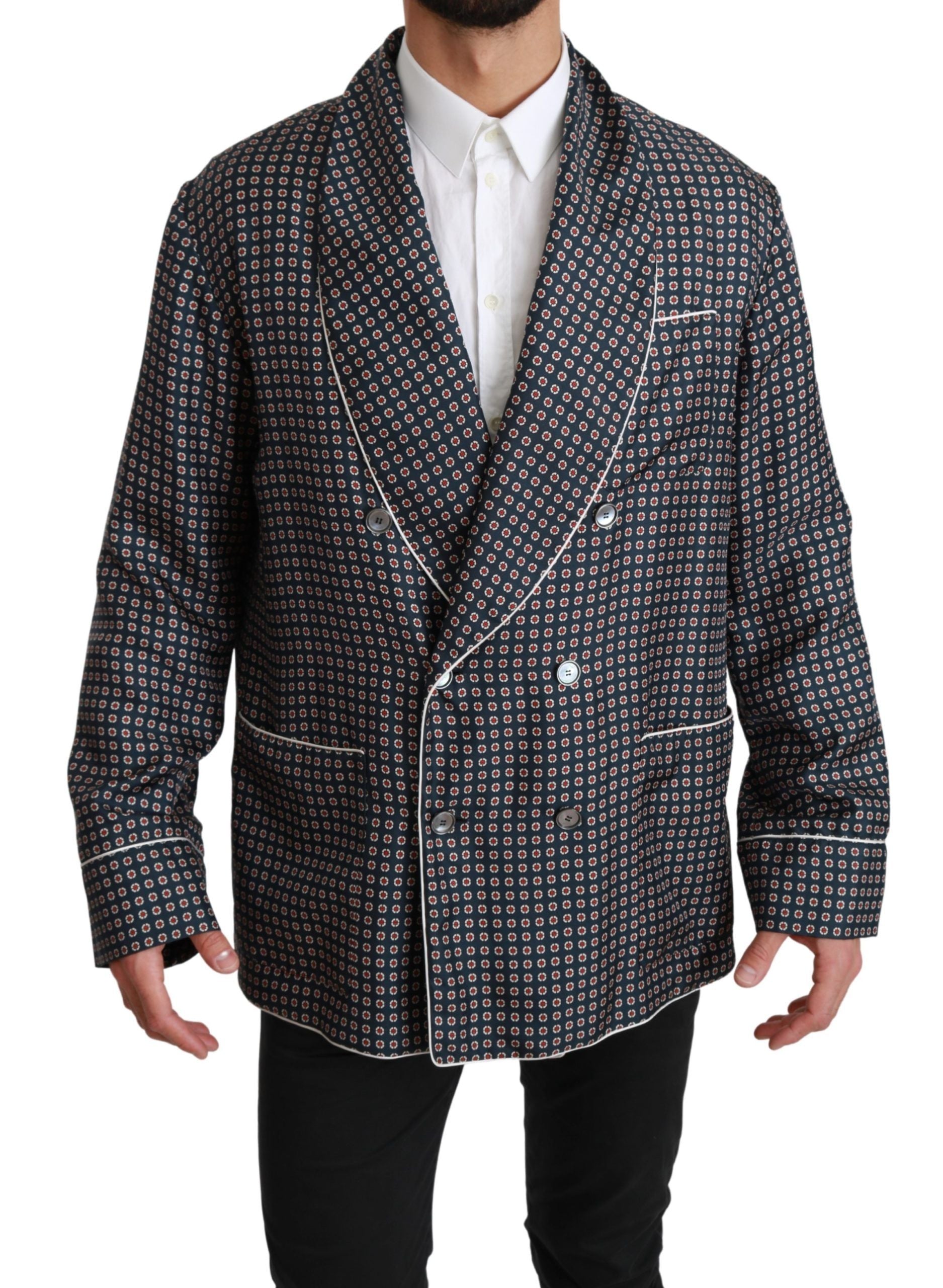 Dolce &amp; Gabbana Elegant Navy Silk Double Breasted Coat