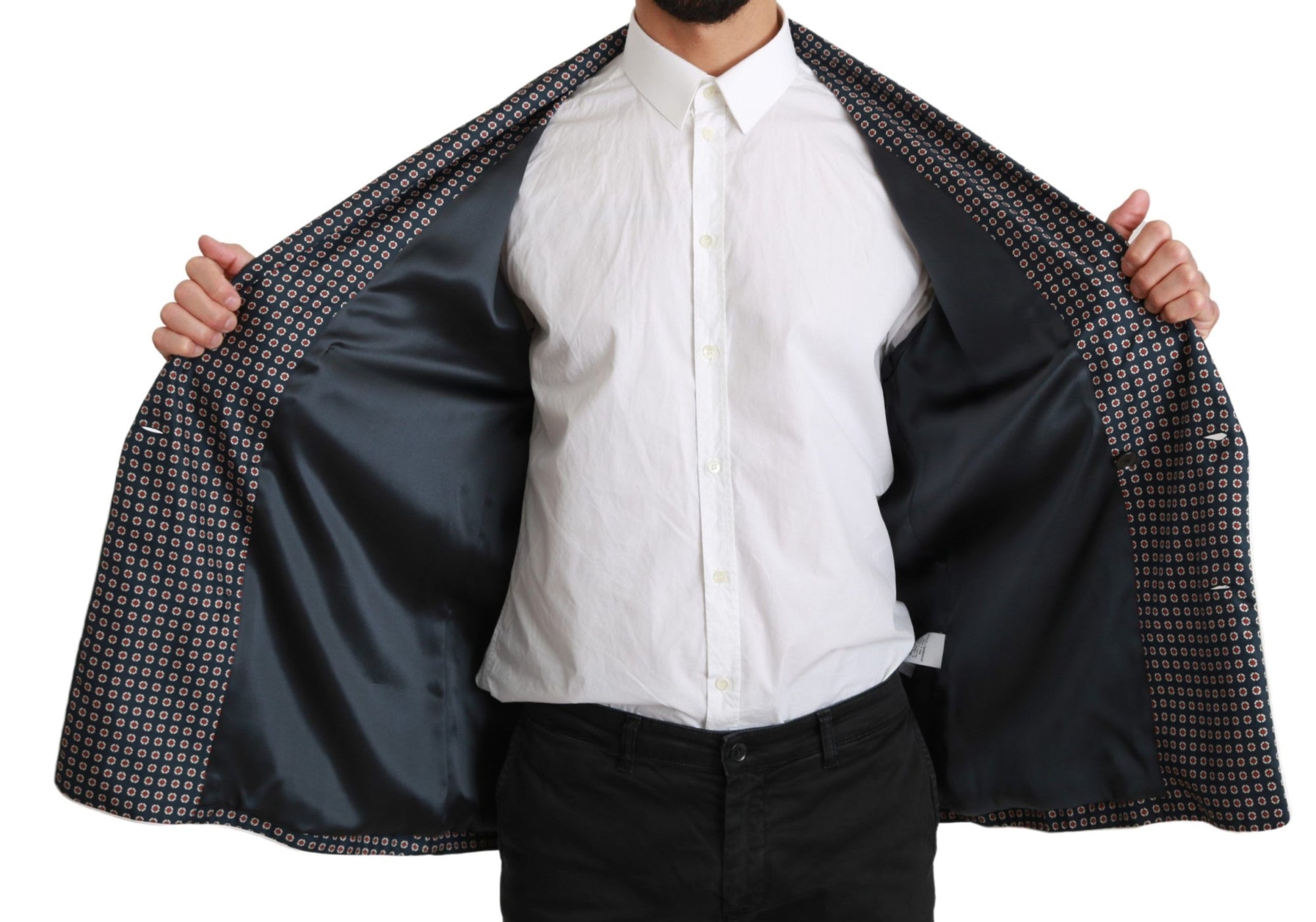 Dolce &amp; Gabbana Elegant Navy Silk Double Breasted Coat