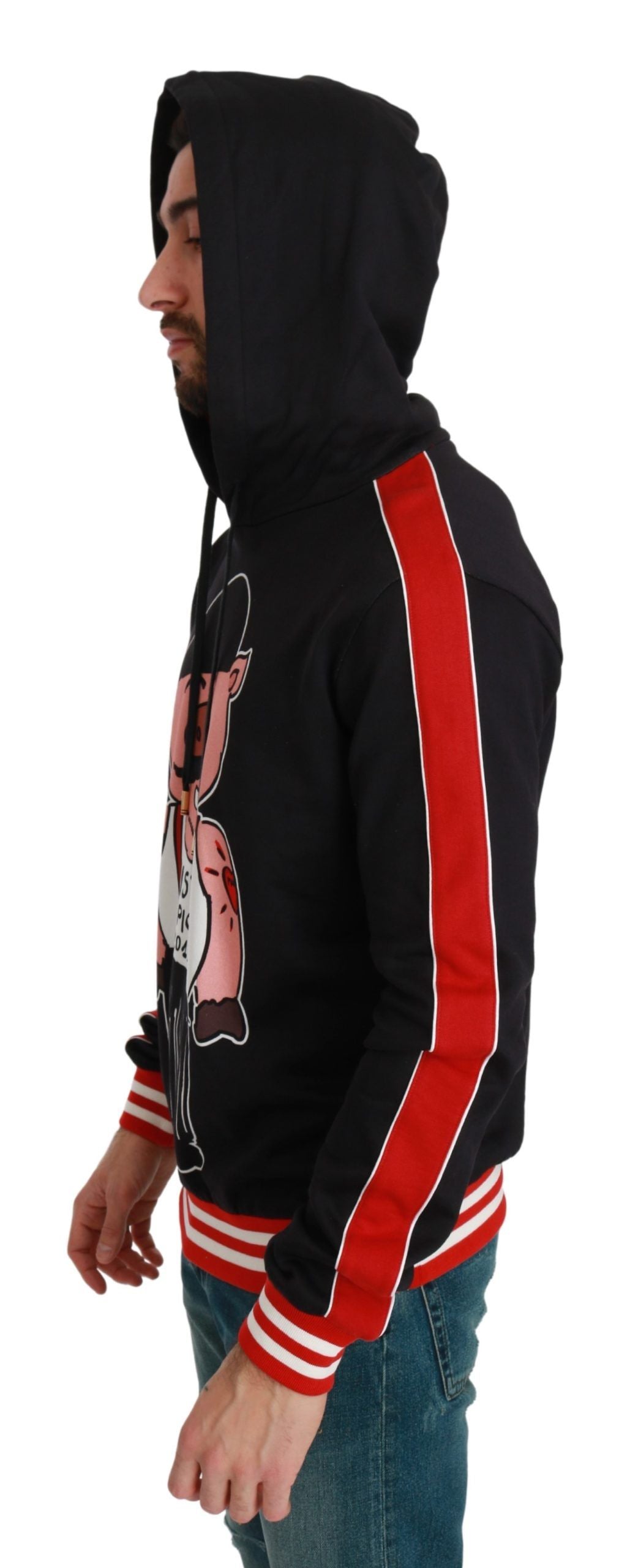 Dolce & Gabbana Elegant Black Hooded Sweater with Multicolor Motif