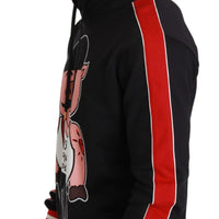 Dolce & Gabbana Elegant Black Hooded Sweater with Multicolor Motif