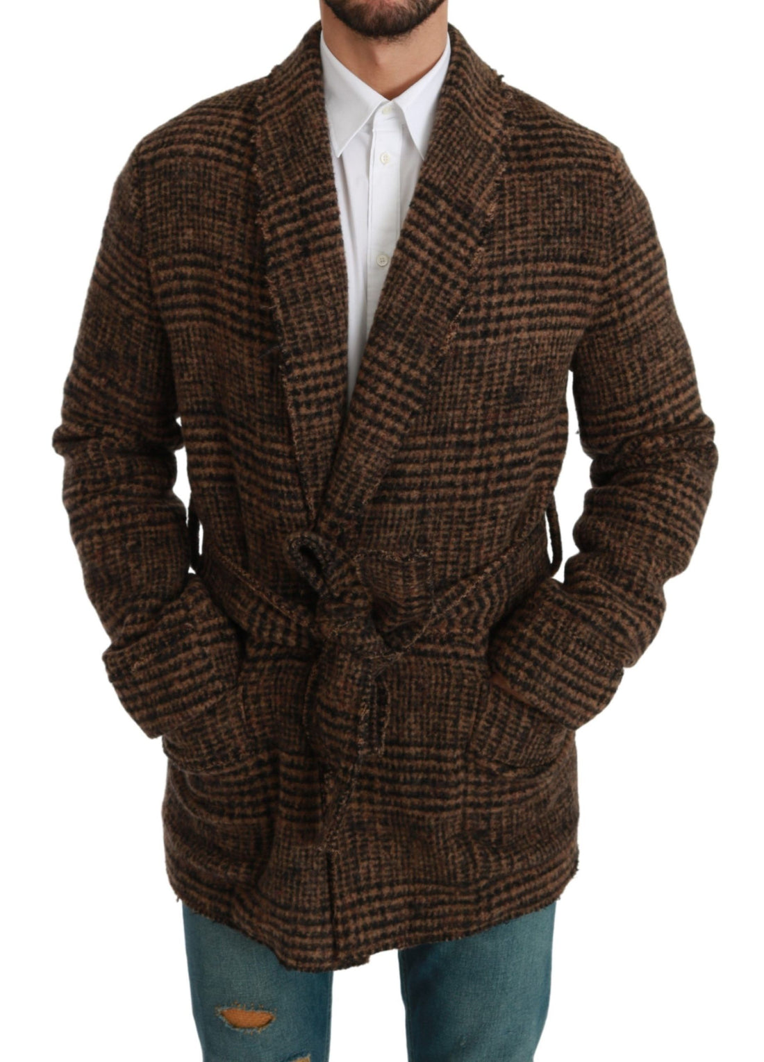 Dolce & Gabbana Elegant Brown Alpaca Blend Belted Cape Jacket