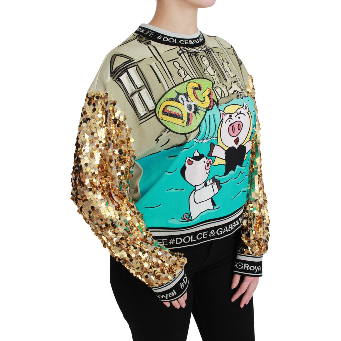 Dolce & Gabbana Chic Multicolor Motive Sequined Sweater