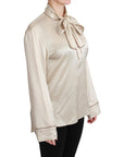 Dolce & Gabbana Elegant Beige Silk Satin Blouse with QUEEN Embroidery