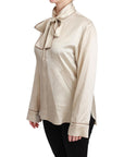 Dolce & Gabbana Elegant Beige Silk Satin Blouse with QUEEN Embroidery
