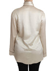 Dolce & Gabbana Elegant Beige Silk Satin Blouse with QUEEN Embroidery