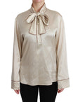 Dolce & Gabbana Elegant Beige Silk Satin Blouse with QUEEN Embroidery