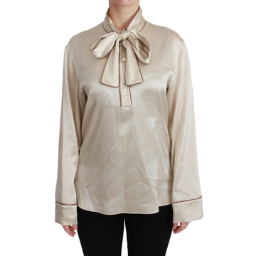 Dolce & Gabbana Elegant Beige Silk Satin Blouse with QUEEN Embroidery