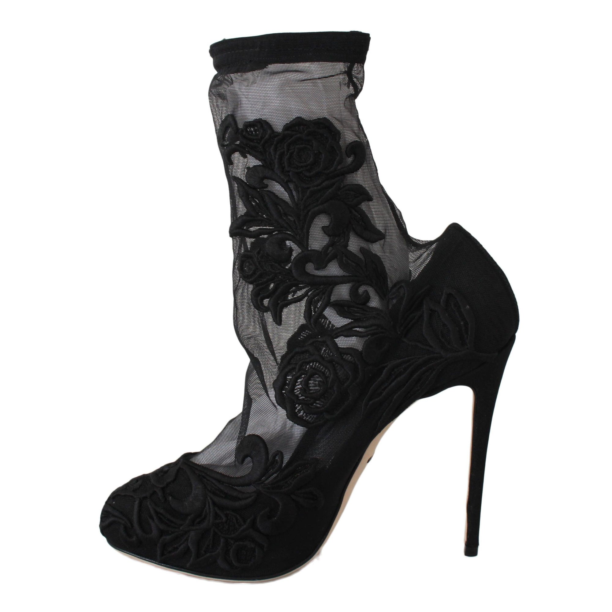 Dolce &amp; Gabbana Embroidered Floral Stiletto Socks Booties