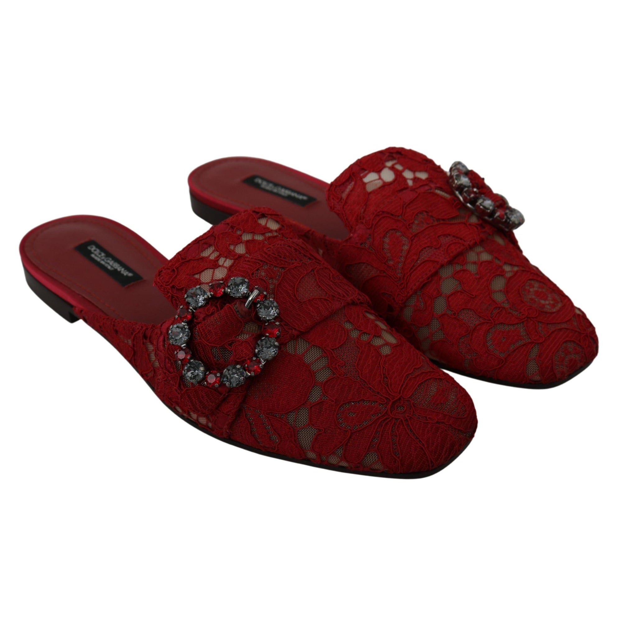 Dolce &amp; Gabbana Radiant Red Slide Flats with Crystal Embellishments