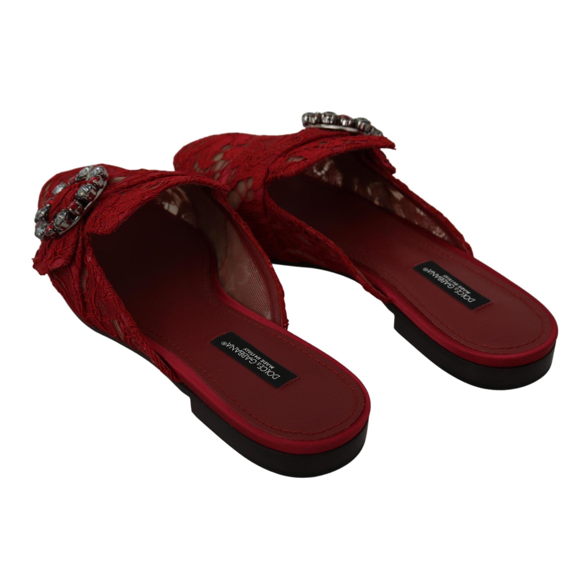 Dolce &amp; Gabbana Radiant Red Slide Flats with Crystal Embellishments