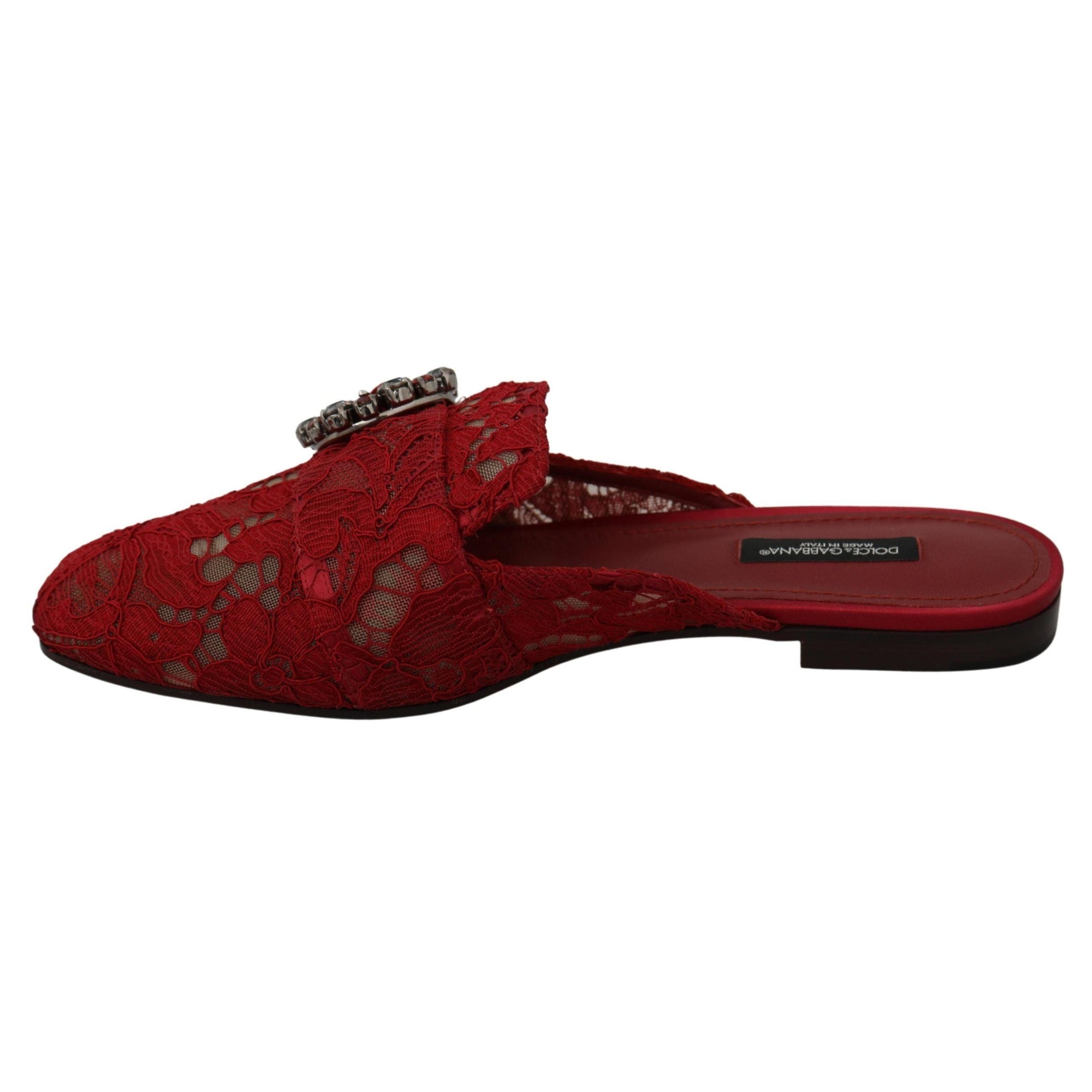 Dolce &amp; Gabbana Radiant Red Slide Flats with Crystal Embellishments