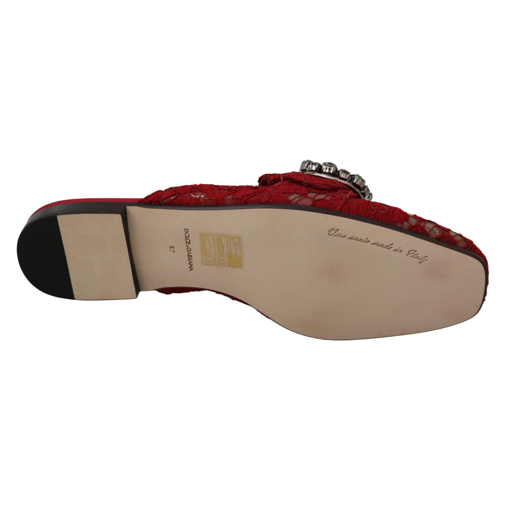 Dolce &amp; Gabbana Radiant Red Slide Flats with Crystal Embellishments