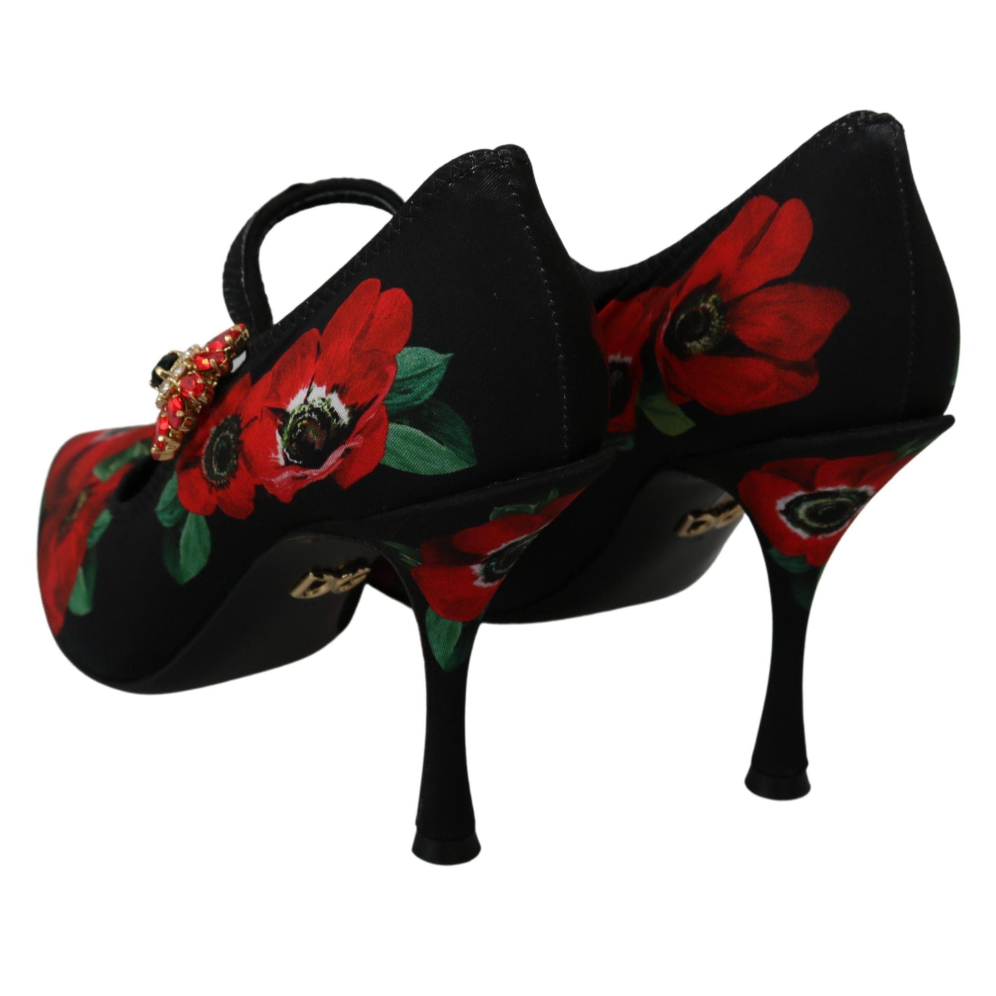 Dolce &amp; Gabbana Floral Mary Janes Pumps with Crystal Detail