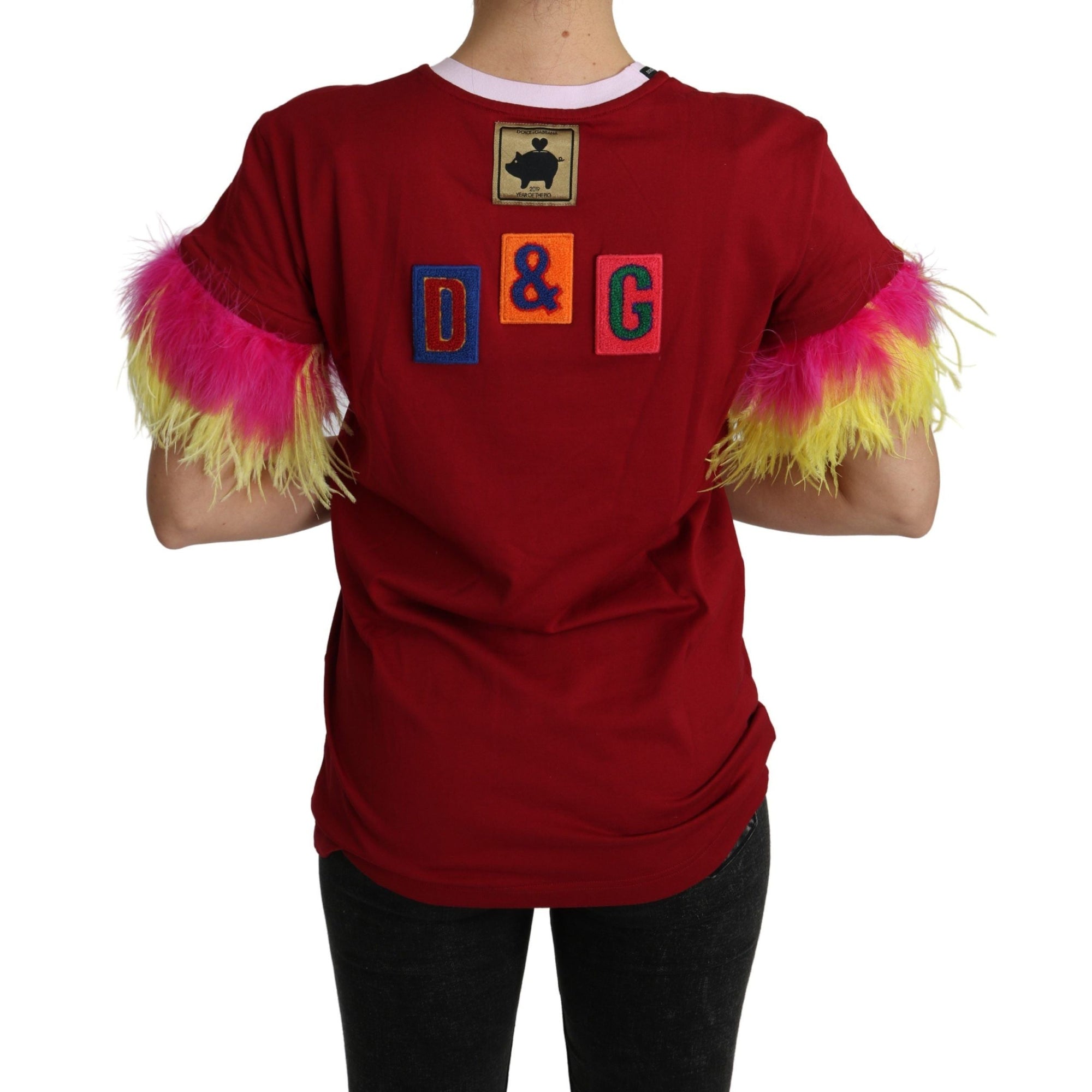 Dolce &amp; Gabbana Chic Red Pig Print Crew Neck T-Shirt