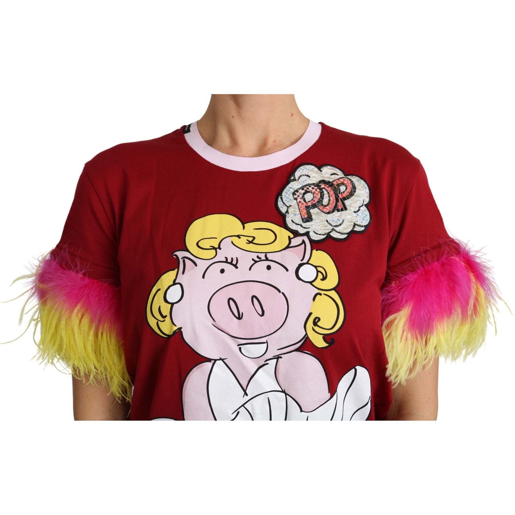 Dolce &amp; Gabbana Chic Red Pig Print Crew Neck T-Shirt