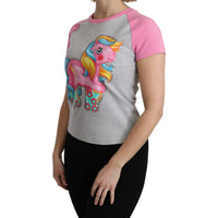 Moschino Chic Gray Crew Neck Cotton T-shirt with Pink Accents