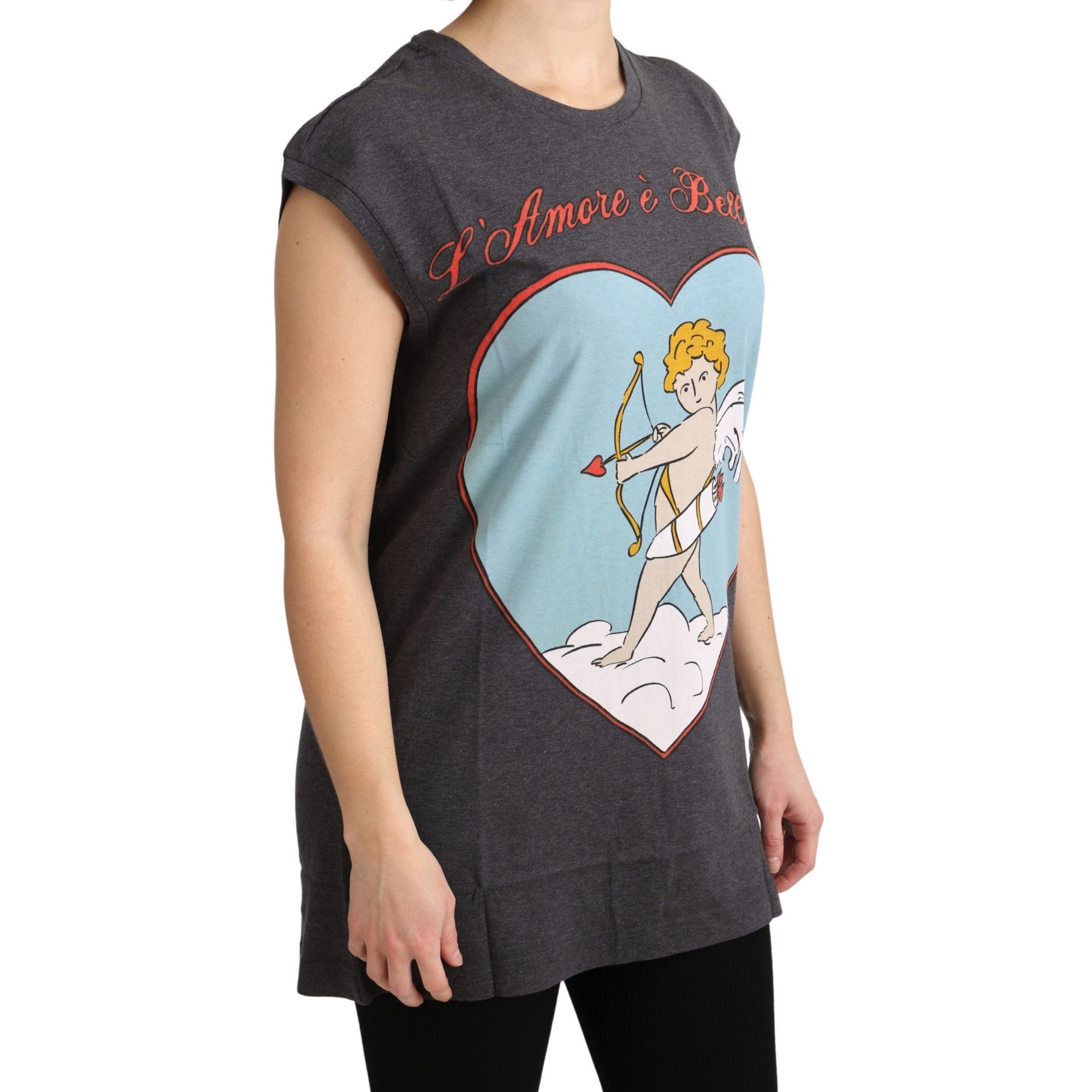 Dolce &amp; Gabbana Elegant Gray Cotton Cap Sleeve Tee