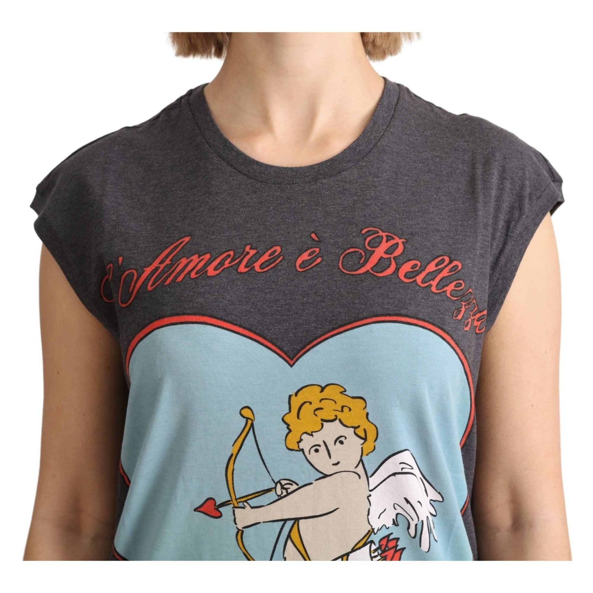 Dolce &amp; Gabbana Elegant Gray Cotton Cap Sleeve Tee