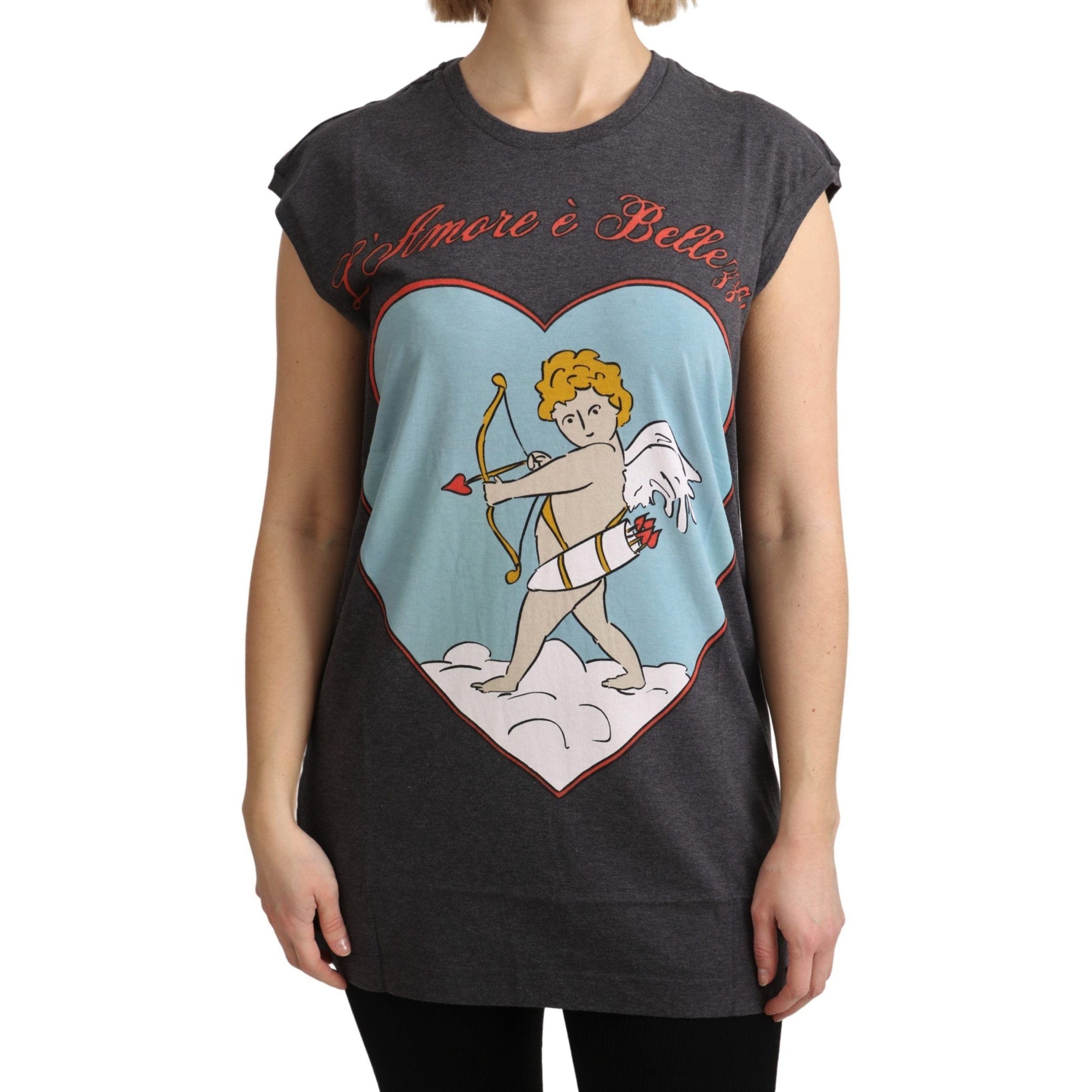 Dolce &amp; Gabbana Elegant Gray Cotton Cap Sleeve Tee