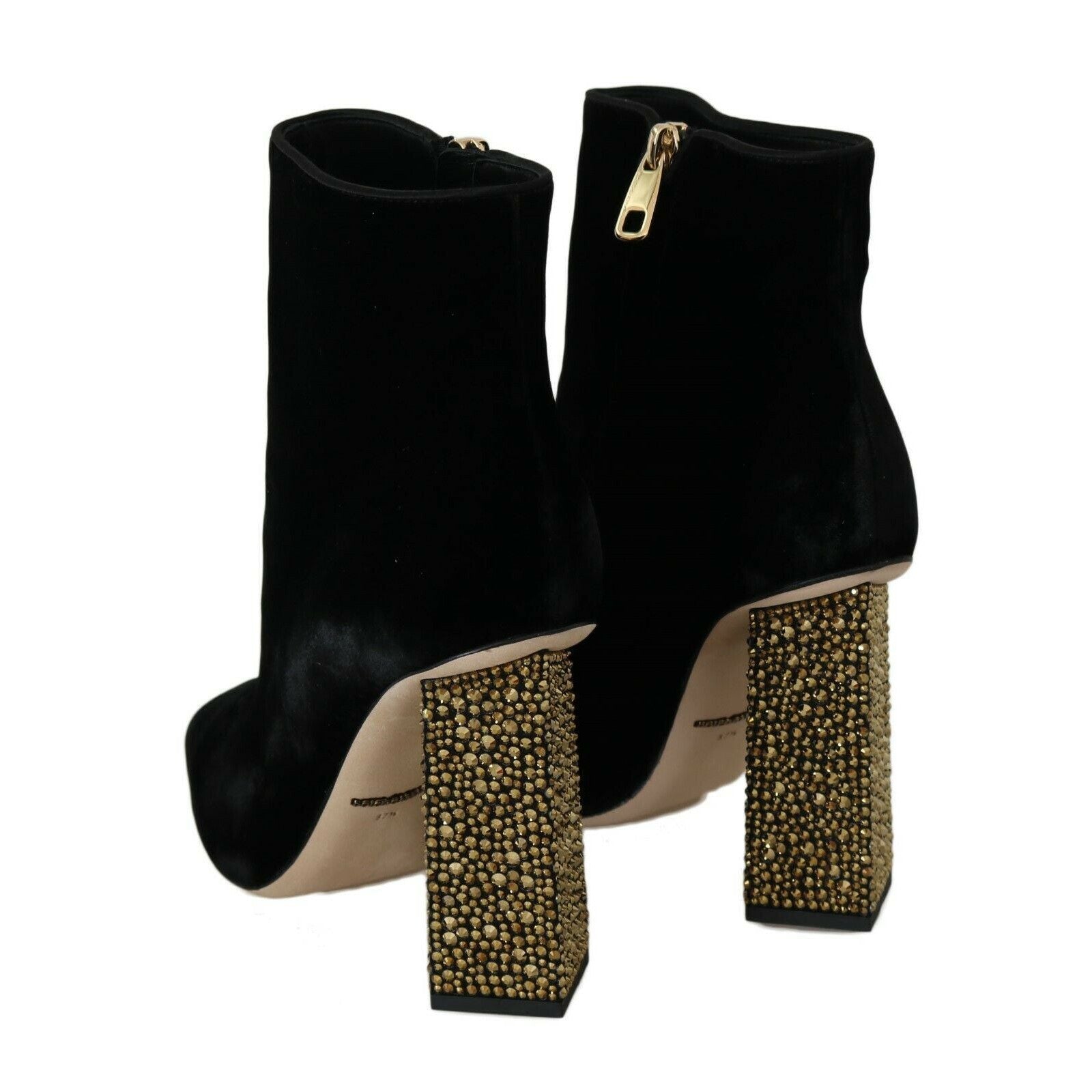 Dolce &amp; Gabbana Elegant Velvet Ankle Boots with Crystal Heels