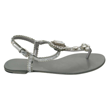 Dolce & Gabbana Elegant Silver Flats with Crystal Embellishments