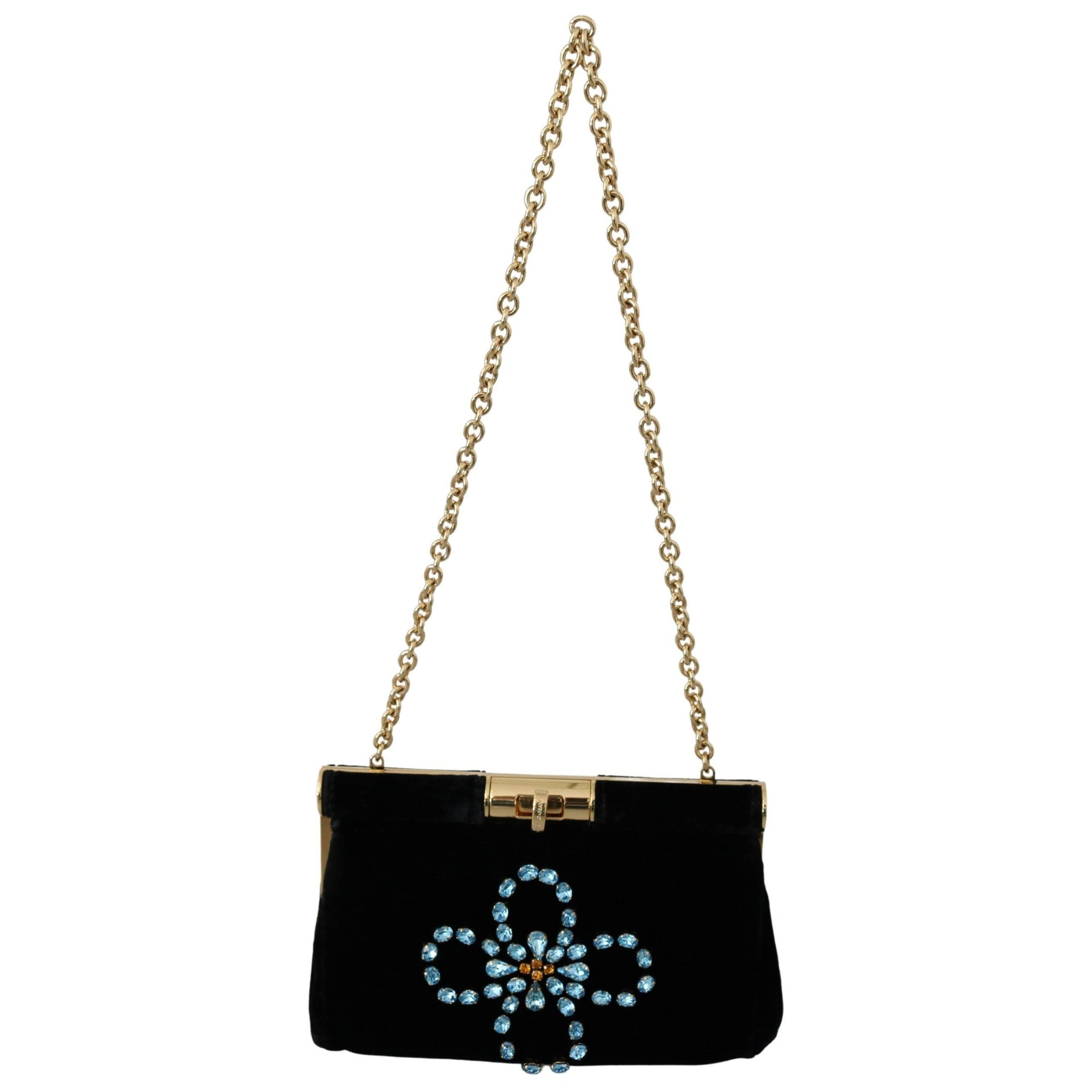 Dolce &amp; Gabbana Velvet Evening Party Crossbody with Crystal Studs