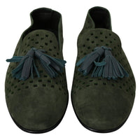 Dolce & Gabbana Elegant Green Suede Loafers for Men