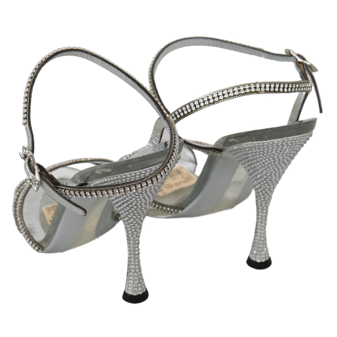 Dolce & Gabbana Silver Leather Ankle Strap Sandals with Crystals