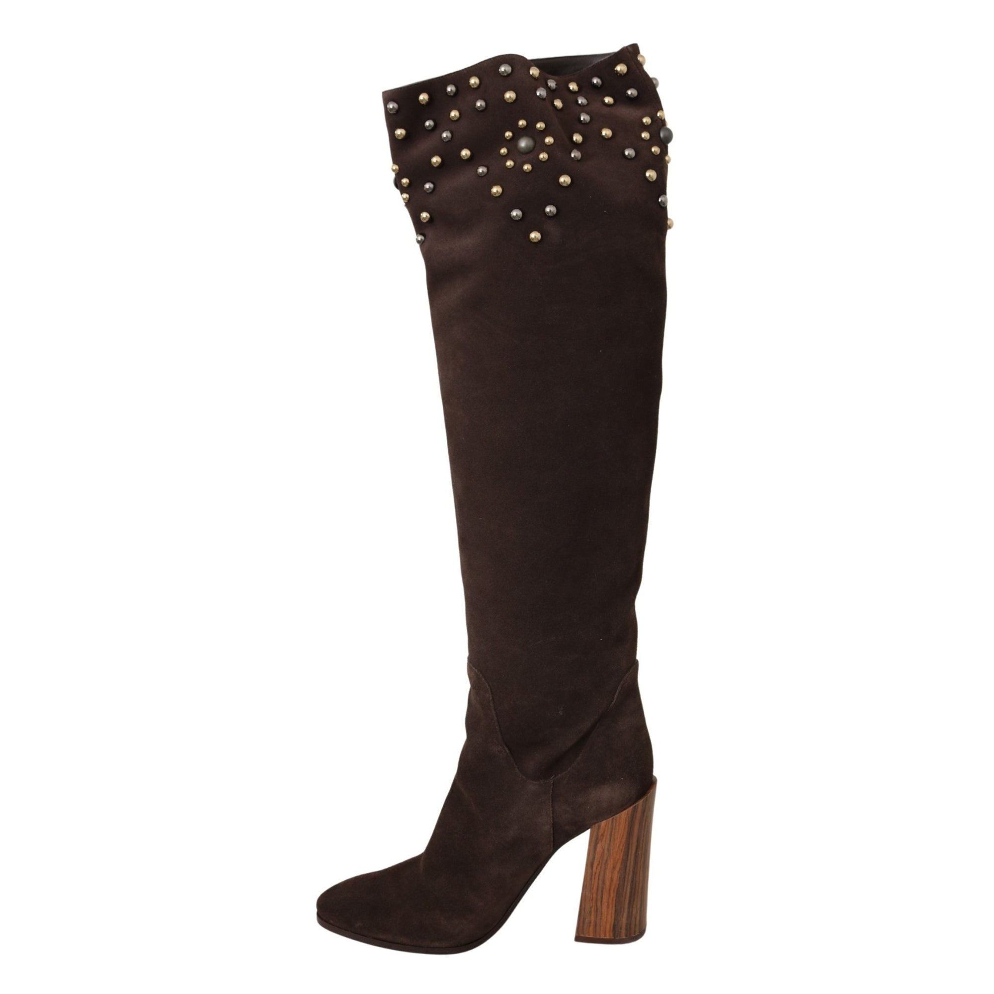 Dolce &amp; Gabbana Studded Suede Knee High Boots in Brown