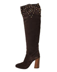 Dolce & Gabbana Studded Suede Knee High Boots in Brown