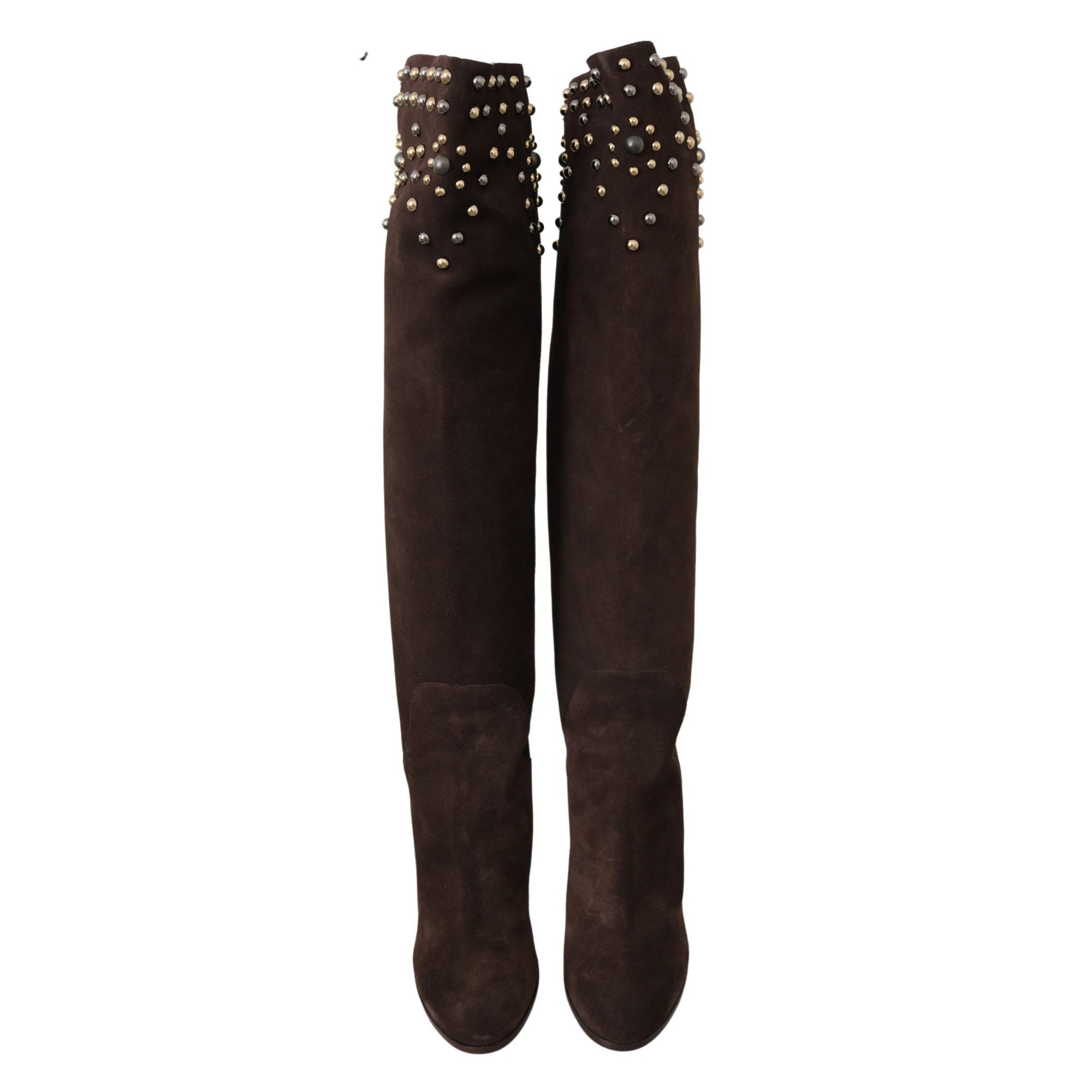 Dolce &amp; Gabbana Studded Suede Knee High Boots in Brown