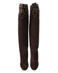 Dolce & Gabbana Studded Suede Knee High Boots in Brown